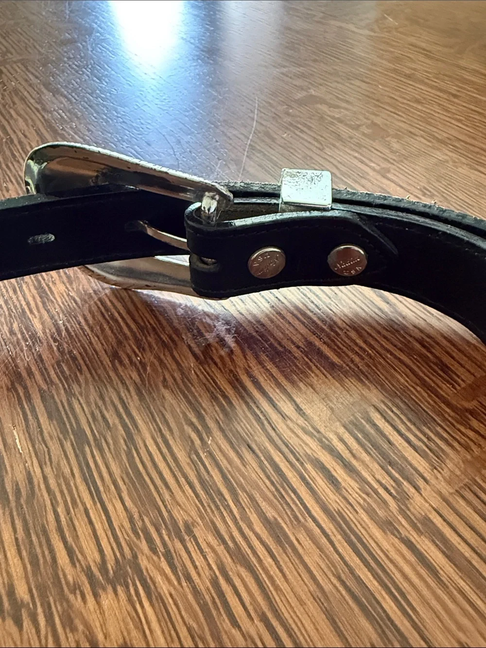 Riveted cowboy Crome Western Black Studded Belt with Silver buckle - 34” waist
